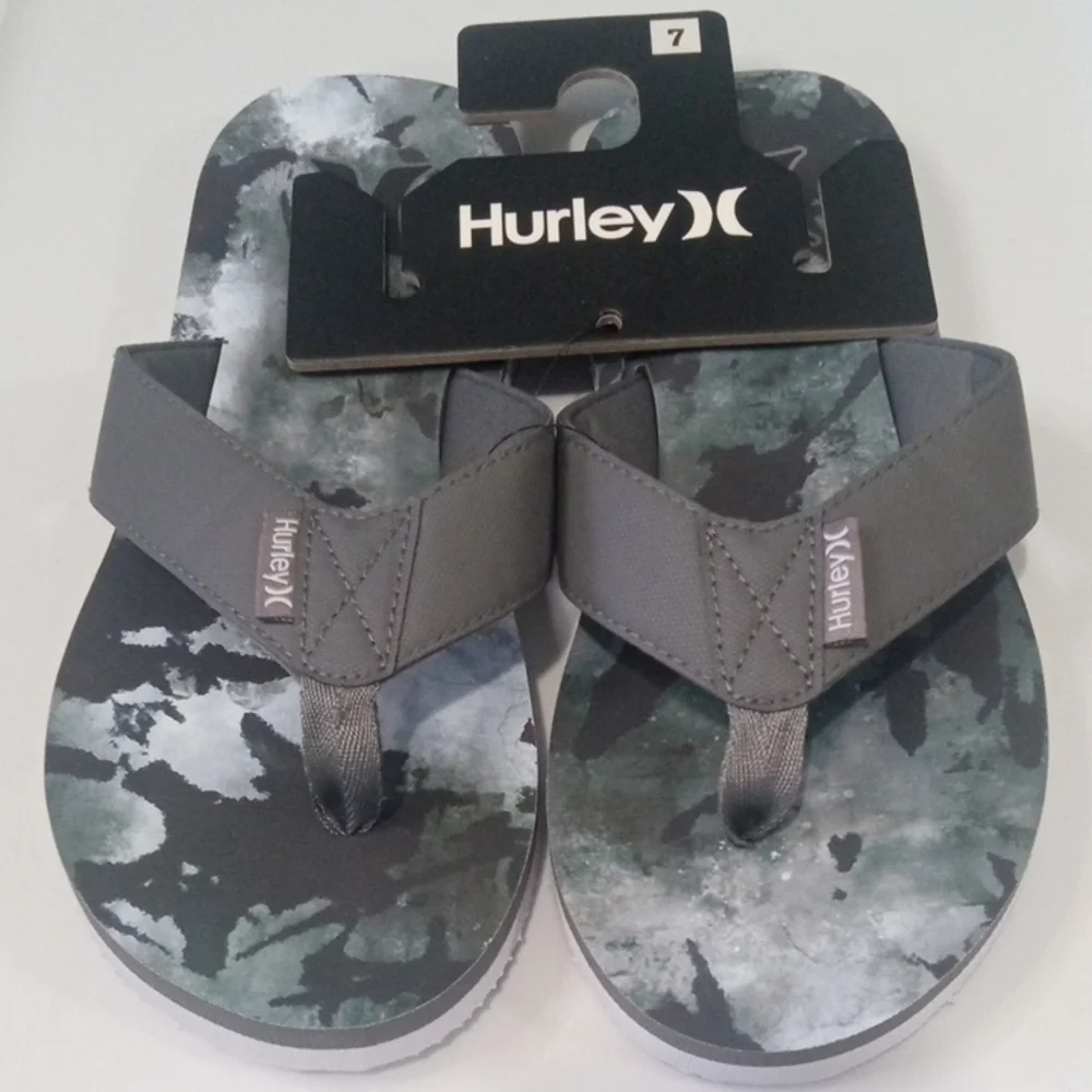 HURLEY MEN'S FLIP FLOPS - Gray and Black Camo - Thong Toe Sandals - SIZE 7 NWT